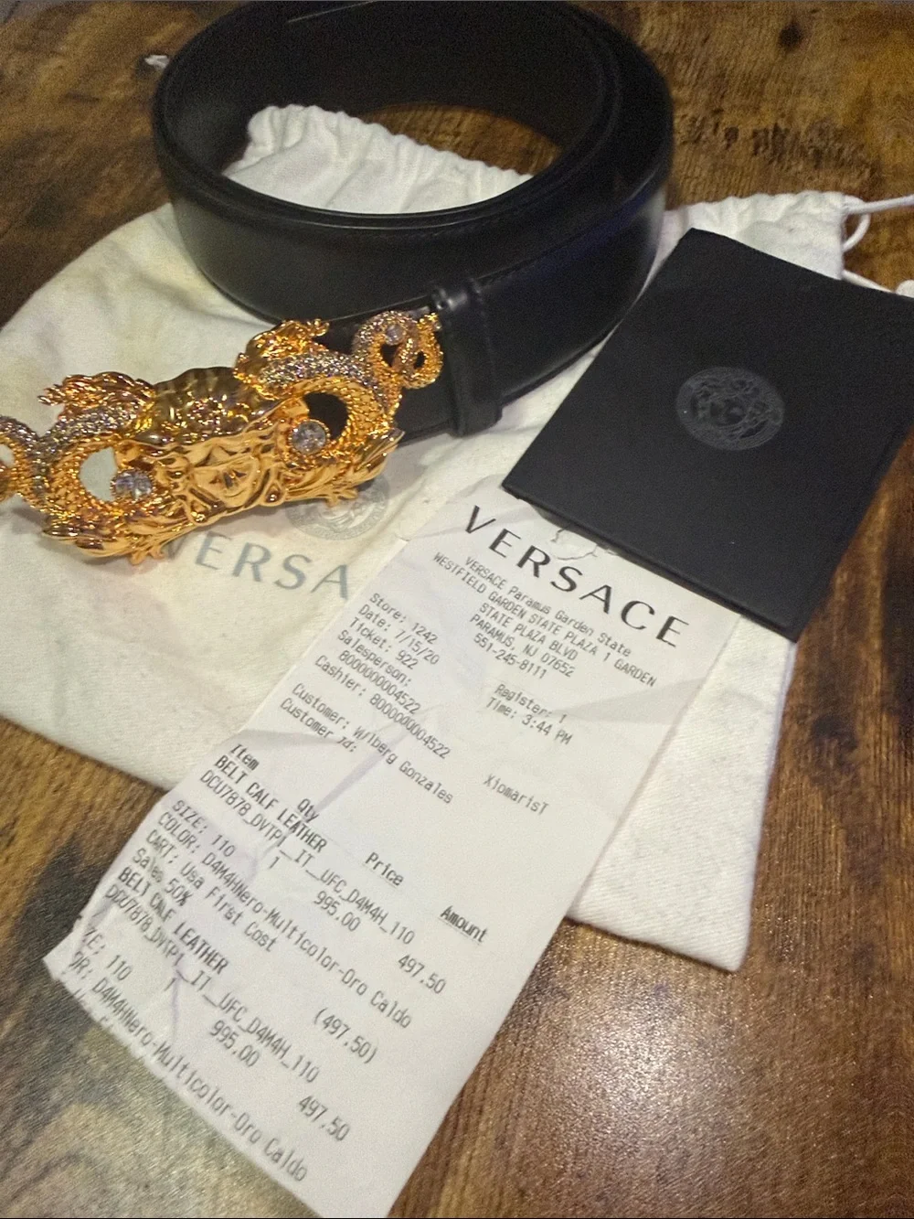 Versace Black Leather Belt with Gold Ornate Medusa Buckle